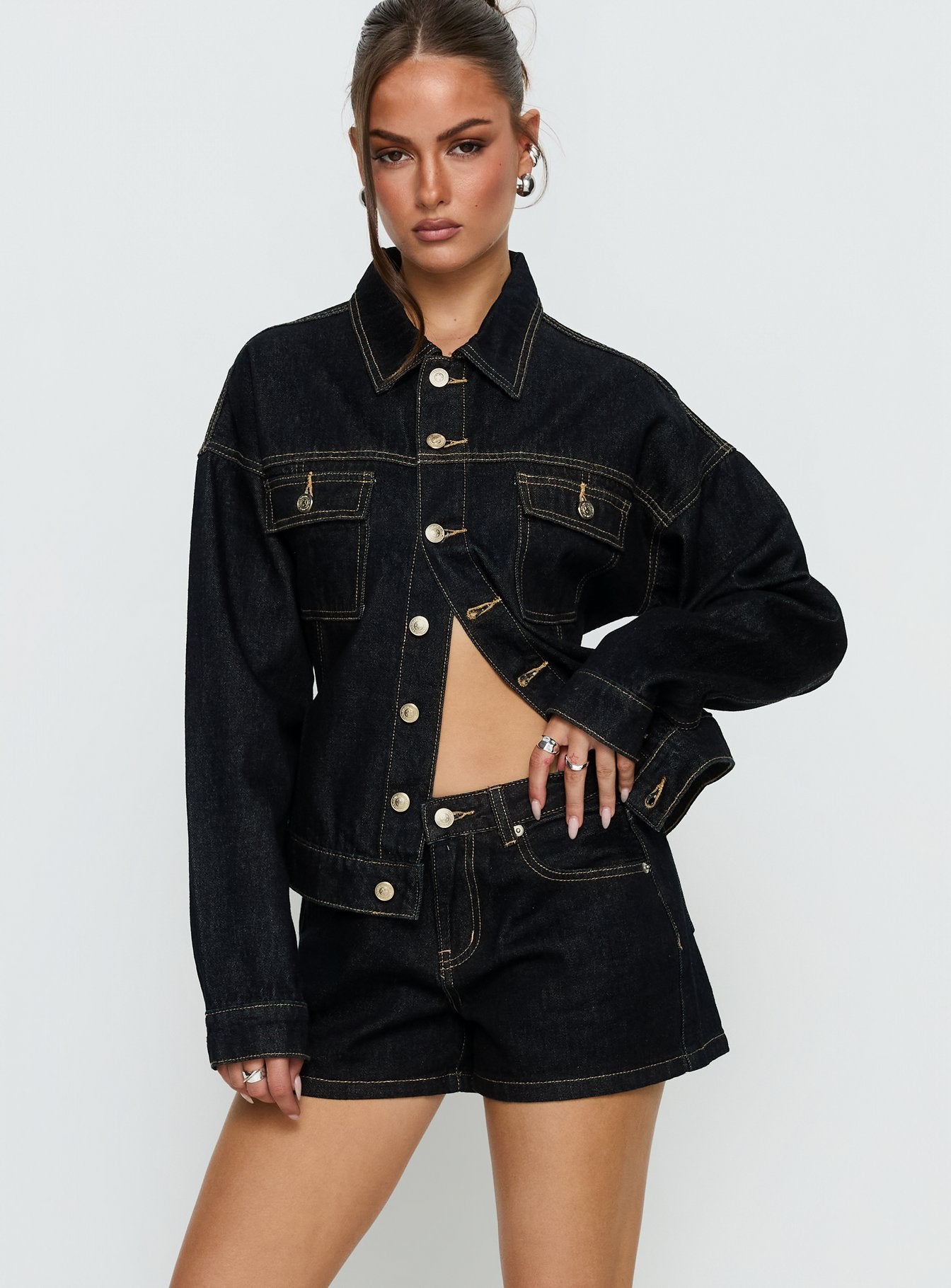 Mackenza Mid Rise Denim Shorts Raw Denim | Princess Polly