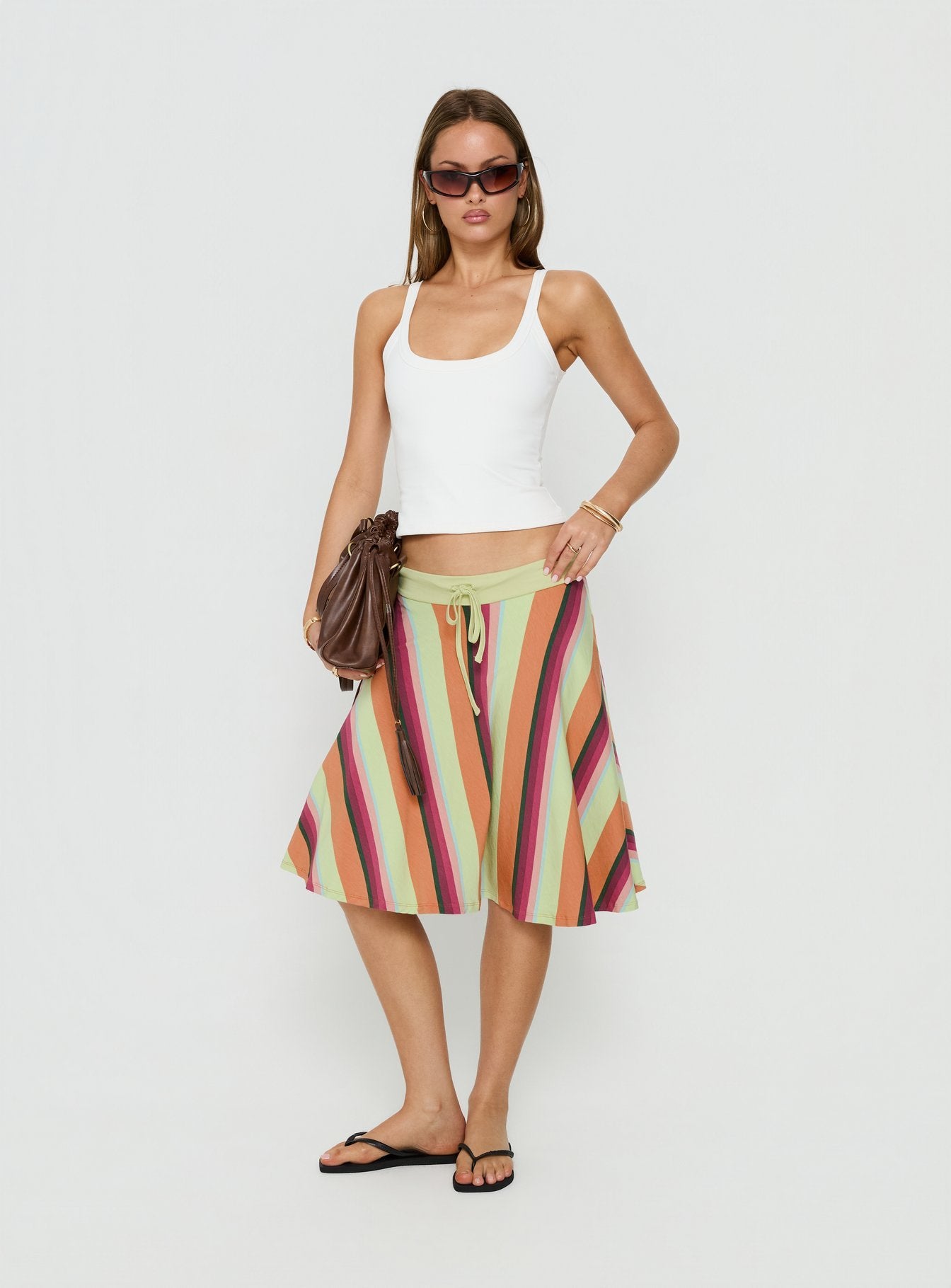 Eranza Midi Skirt Mixed Orange Stripe | Princess Polly