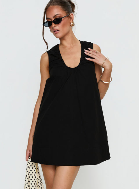 Eberta Ruched Baby Doll Mini Dress Black