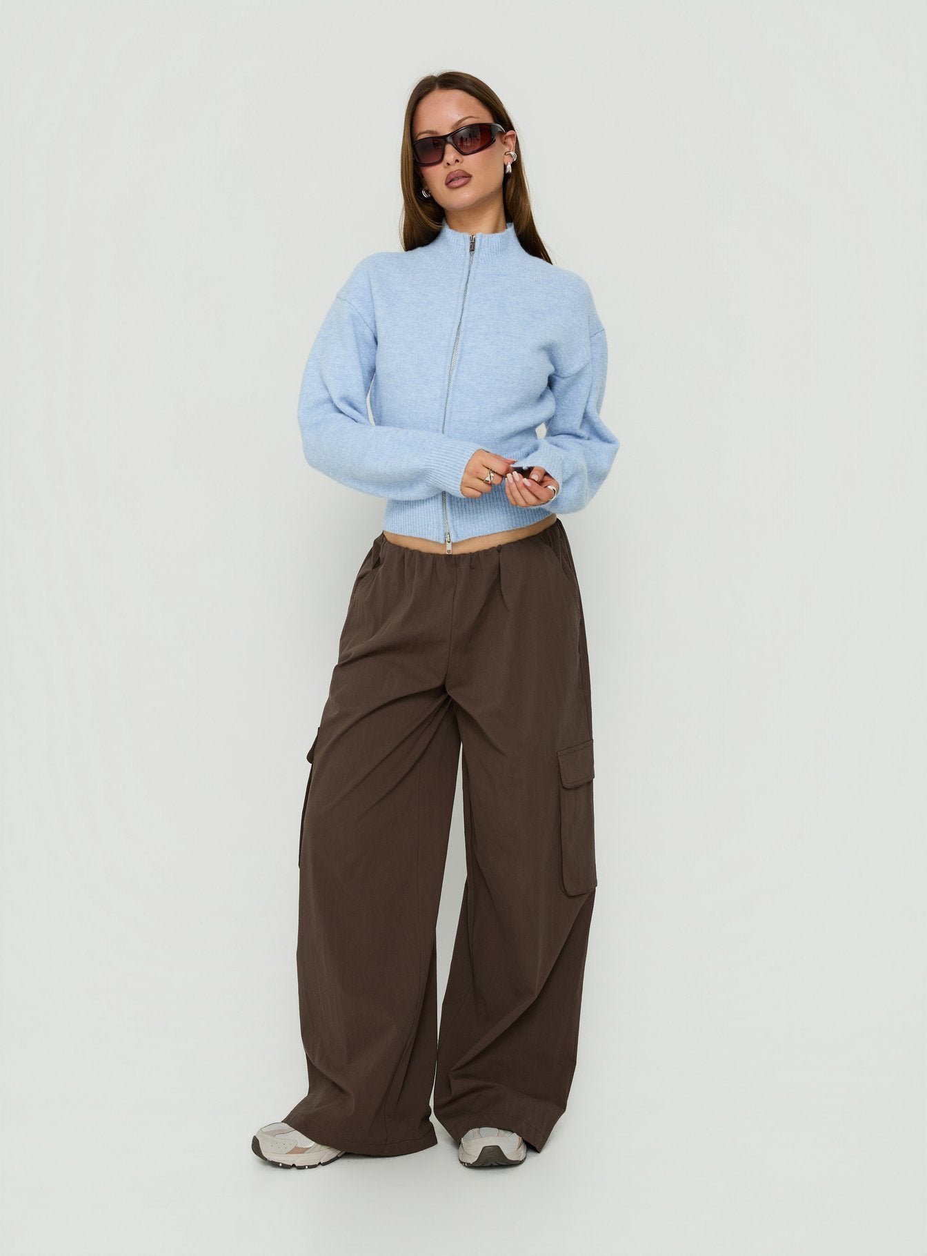 Agneta Zip Through Funnel Neck Sweater Blue