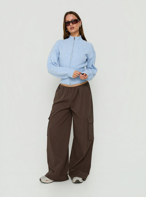 Agneta Zip Through Funnel Neck Sweater Blue