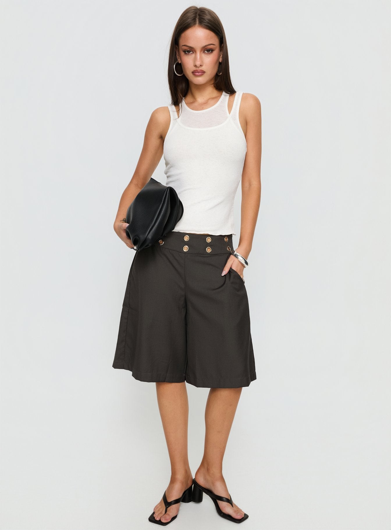 Teza Eyelet Jorts Grey | Princess Polly
