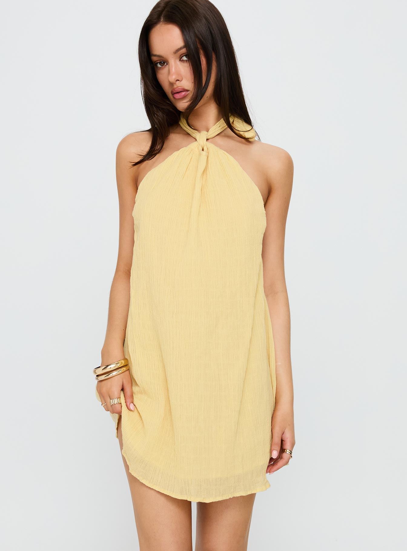 Kaiko Halter Mini Dress Yellow | Princess Polly Kaiko Halter Mini Dress Yellow | Princess Polly