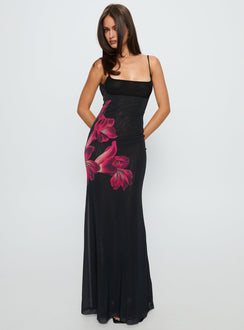 Fiadora Mesh Maxi Dress Black Floral