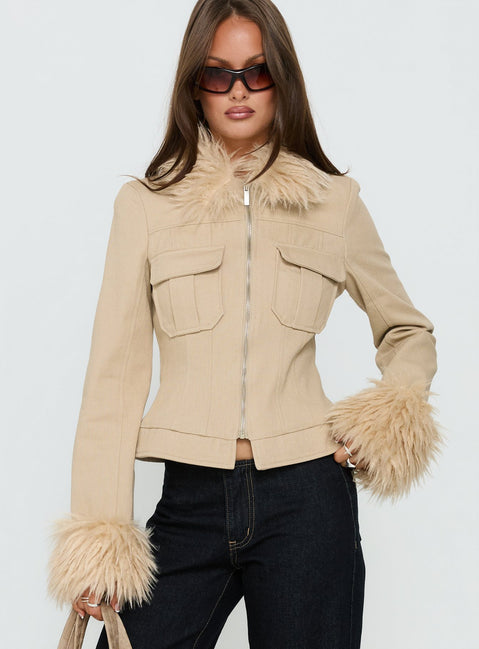 Nindie Faux Fur Contrast Jacket Tan