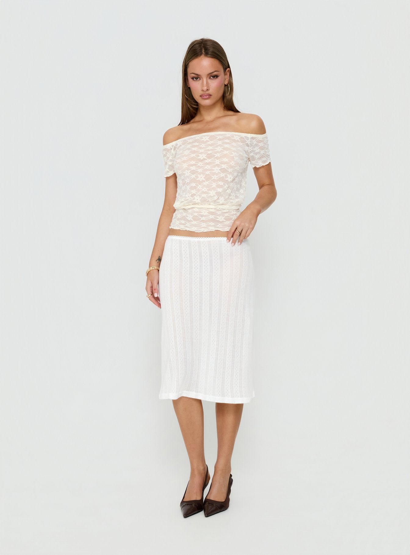 Coralyne Pointelle Midi Skirt White | Princess Polly
