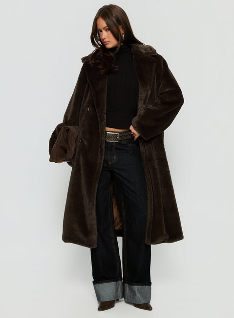 Alvie Longline Faux Fur Coat Brown
