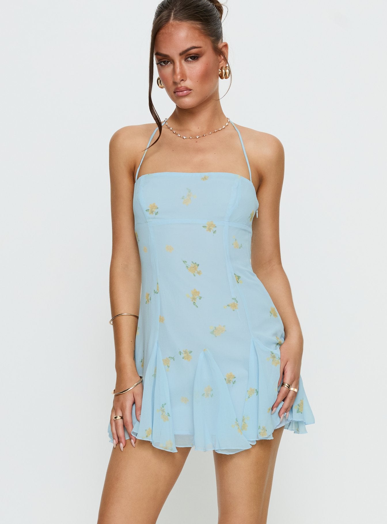 Delamere Mini Dress Pastel Blue Floral | Princess Polly
