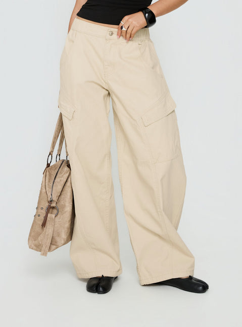 Selective Memory Low Rise Wide Leg Cargo Pants Cream