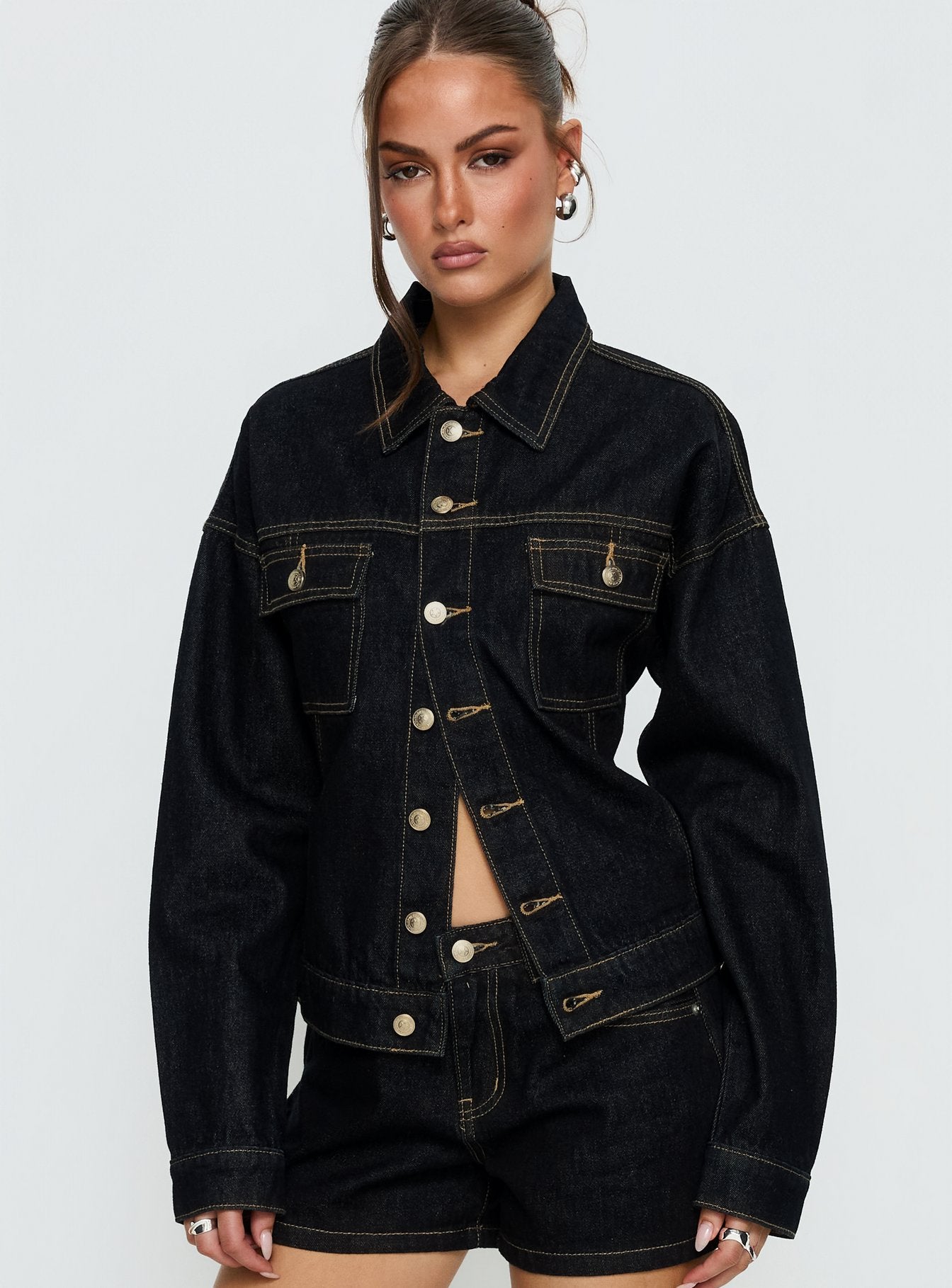 Caresse Cinched Denim Jacket Raw Denim | Princess Polly