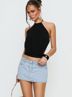 Baxon Low Rise Micro Denim Skort Light Blue Wash
