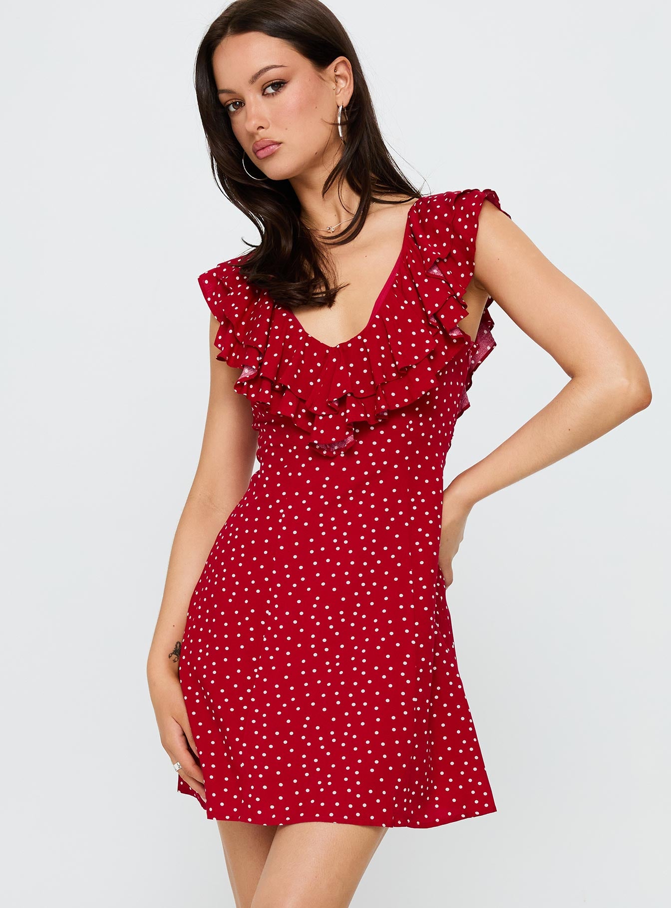 Cherry Schnapps Flutter Mini Dress Red Polka | Princess Polly Cherry Schnapps Flutter Mini Dress Red Polka | Princess Polly