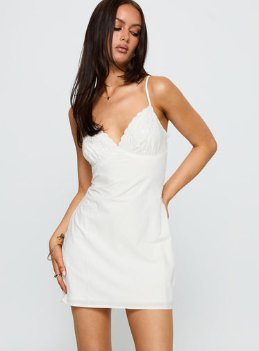 Aruba Embroidered Mini Dress White