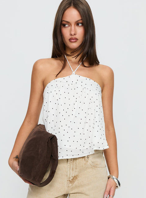 Moonlit Top White Polka