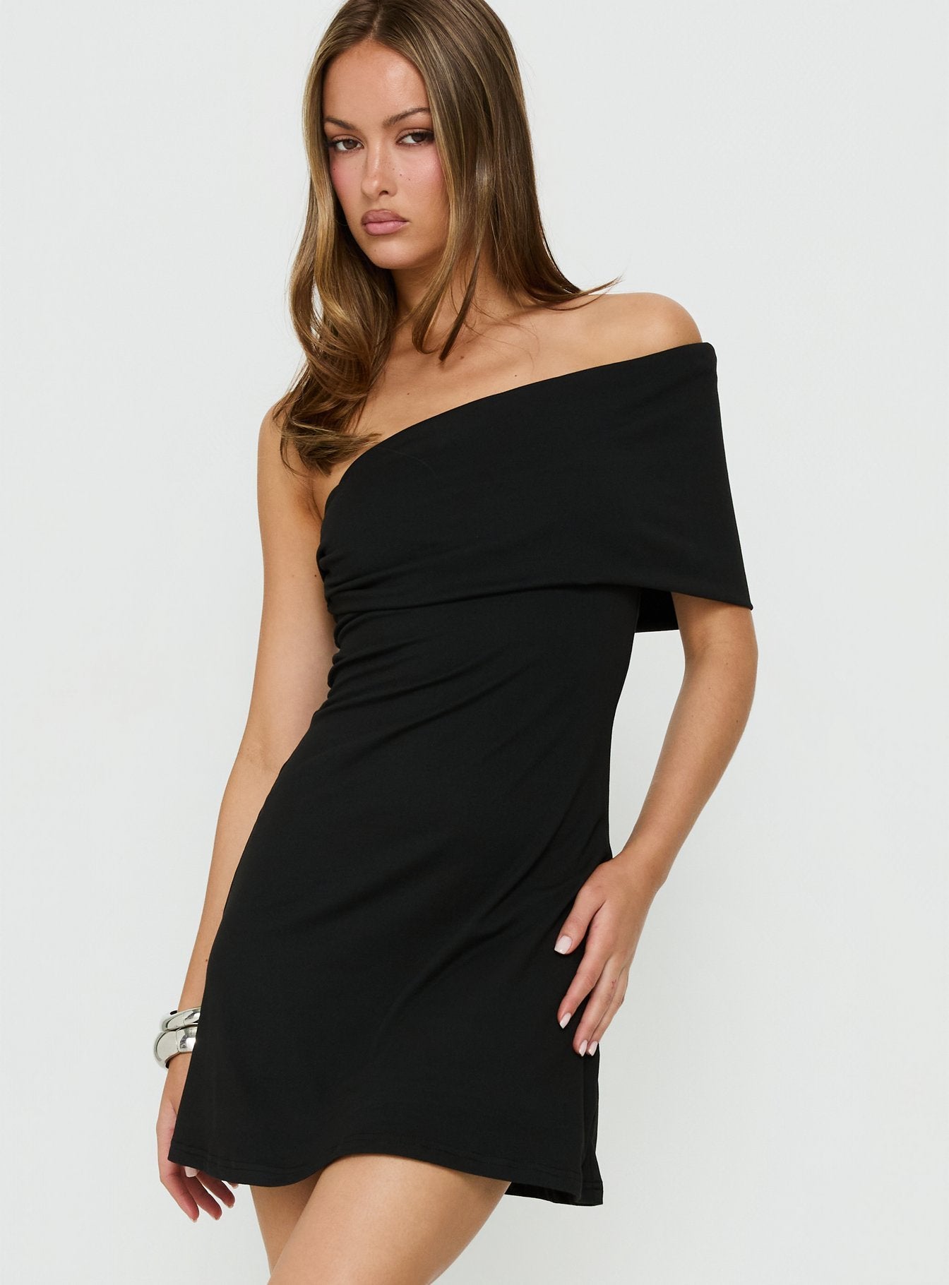 Laurencia One Shoulder Mini Dress Black | Princess Polly