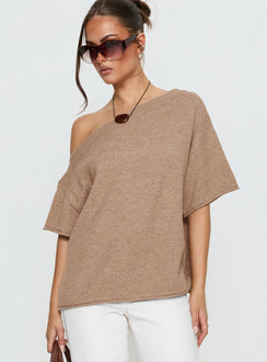 Kourta Off Shoulder Oversized Knit Top Mocha