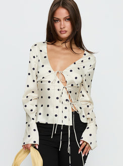 Mariah Long Sleeve Top Cream Polka
