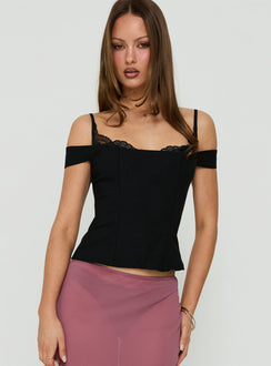 Anikka Off Shoulder Lace Detail Corset Top Black