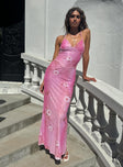 Beverlie Halter Maxi Dress Pink Floral Plunger 