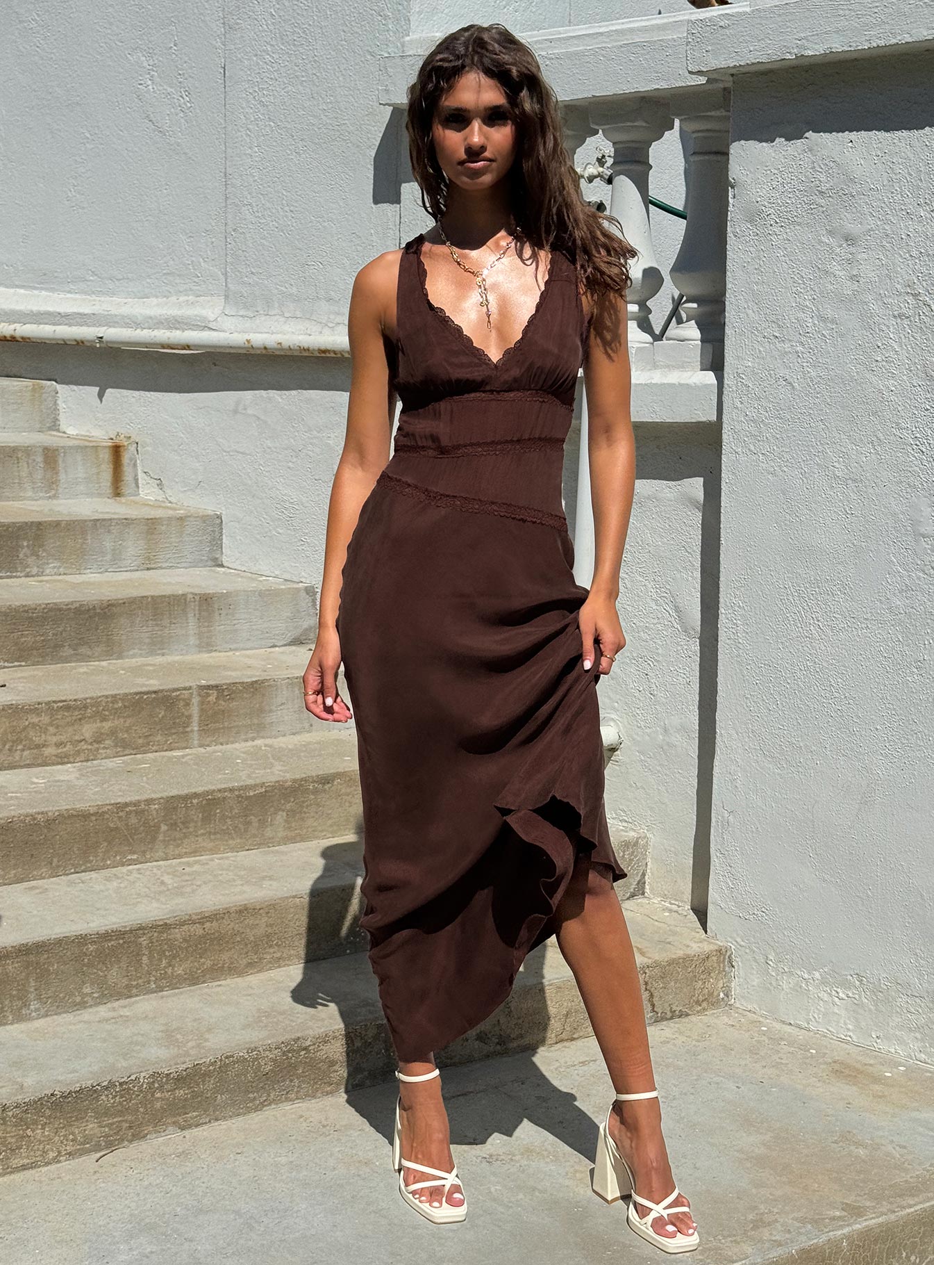 Karlotta Lace Bias Maxi Dress Brown | Princess Polly Karlotta Lace Bias Maxi Dress Brown | Princess Polly