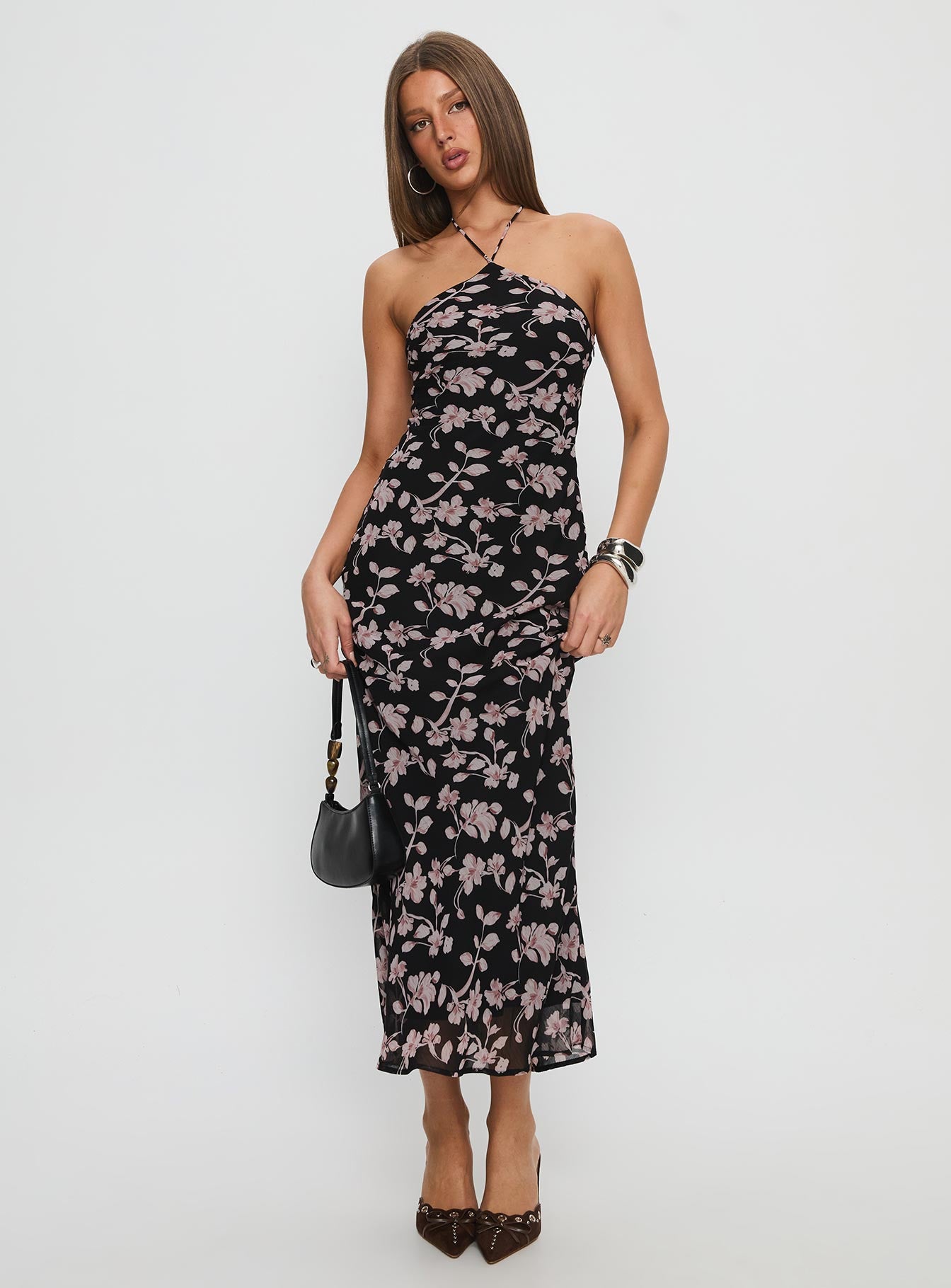 Anisa Halter Maxi Dress Black Floral | Princess Polly Anisa Halter Maxi Dress Black Floral | Princess Polly