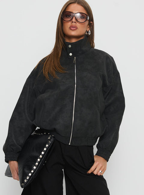 Ellissa Faux Suede Bomber Jacket Black