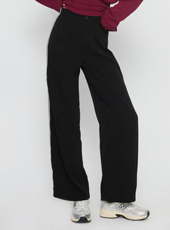 back view of model wearing Princess Polly Fusion Tailored Track Pant Black High Rise Pants 