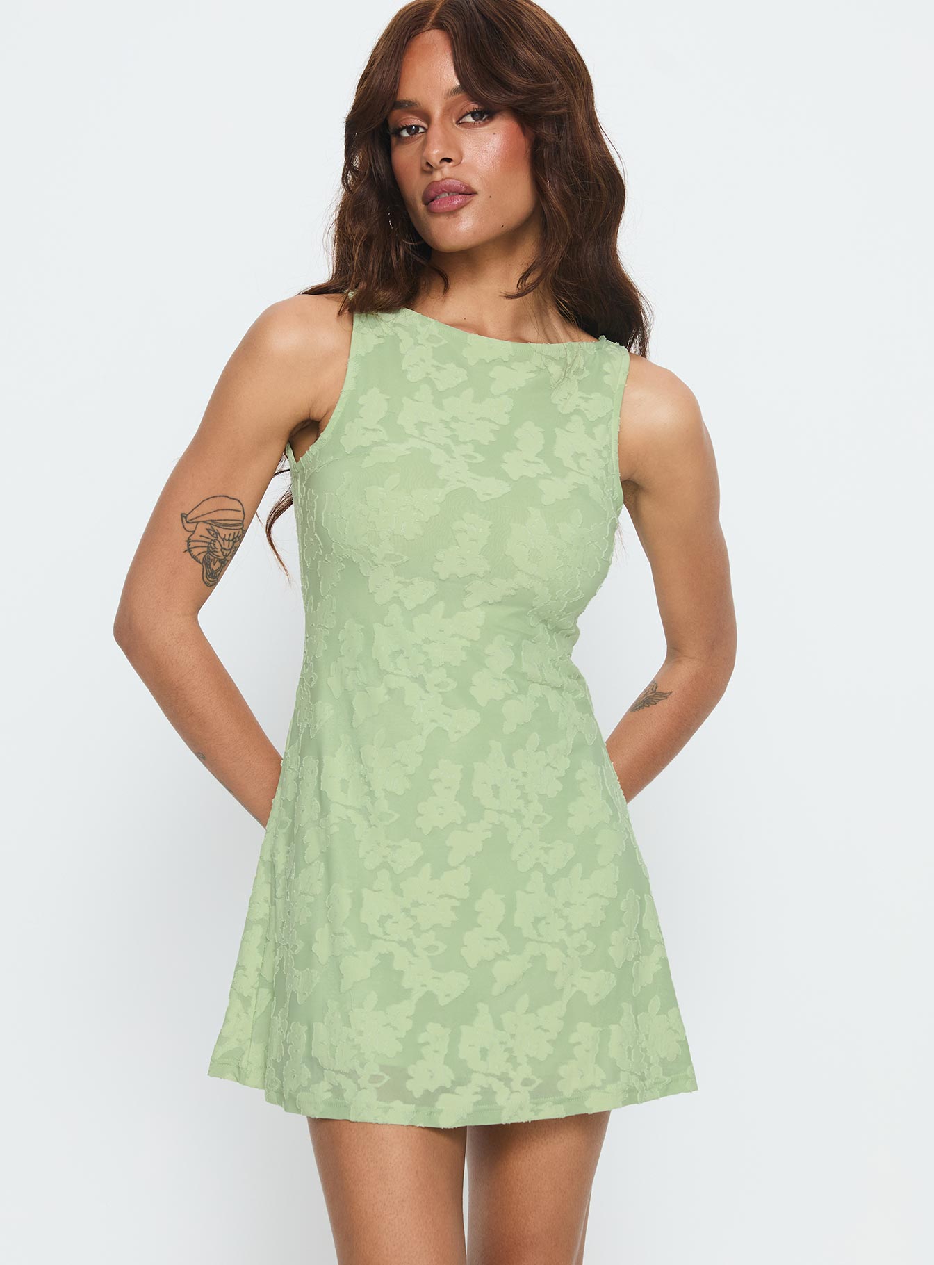 Charming Life Boat Neck Mini Dress Green Floral | Princess Polly Charming Life Boat Neck Mini Dress Green Floral | Princess Polly