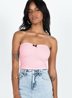 Front view of model wearing  front Princess Polly Sleeveless Square Neck  Tari Tube Top Pink