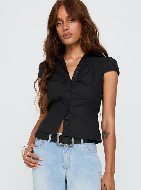 black dress shirt women short sleeve Hawes & Curtis Fitted Black Shirt | Short Sleeve | Cotton Stretch | Plain