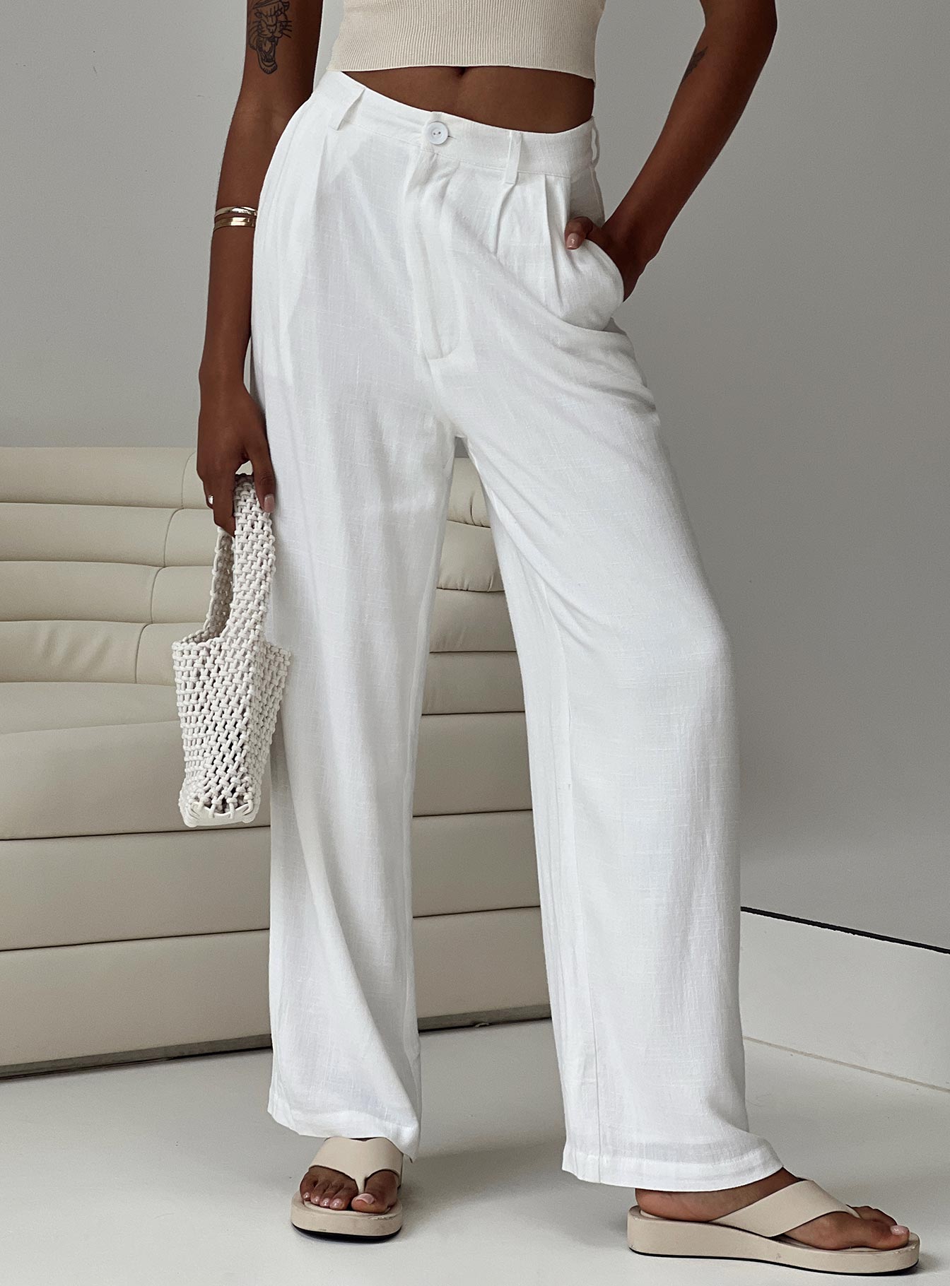 Brenda linen blend pants white