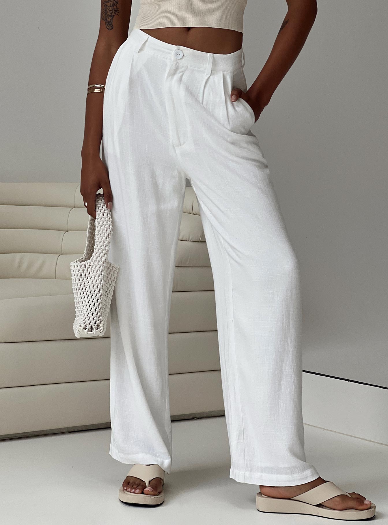 product Princess Polly High Waisted Pants  Brenda Linen Blend Pants White