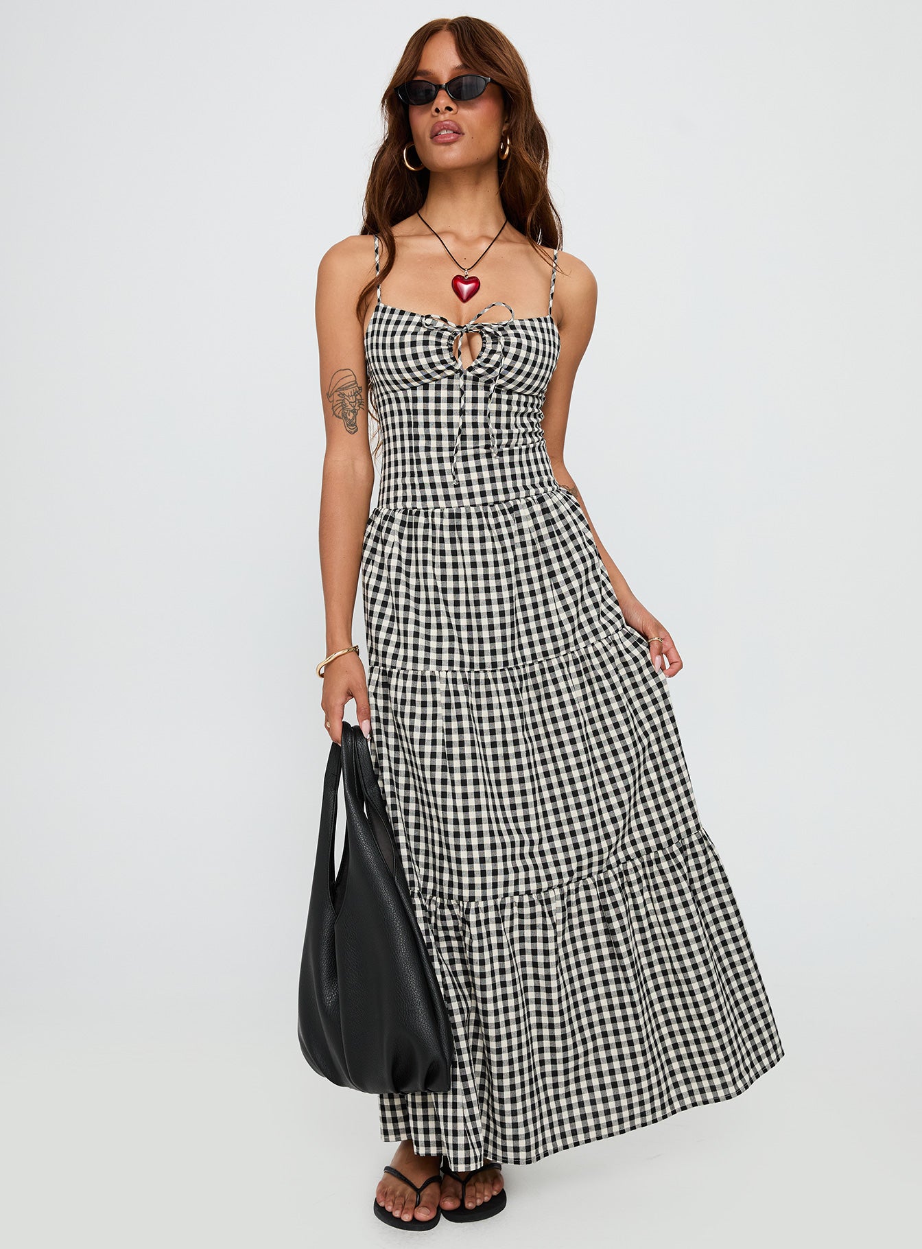 Avaleine Tiered Maxi Dress Black / White Check | Princess Polly Avaleine Tiered Maxi Dress Black / White Check | Princess Polly