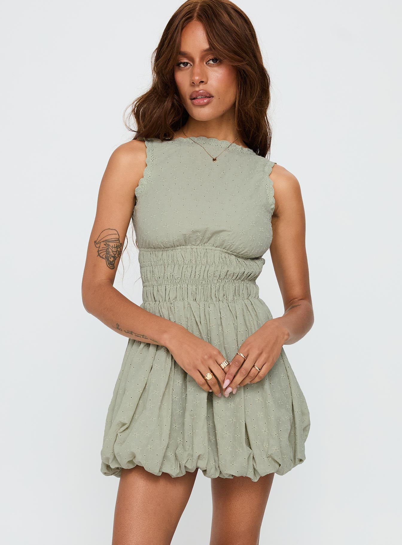 Vittoria Bubble Hem Mini Dress Sage | Princess Polly Vittoria Bubble Hem Mini Dress Sage | Princess Polly
