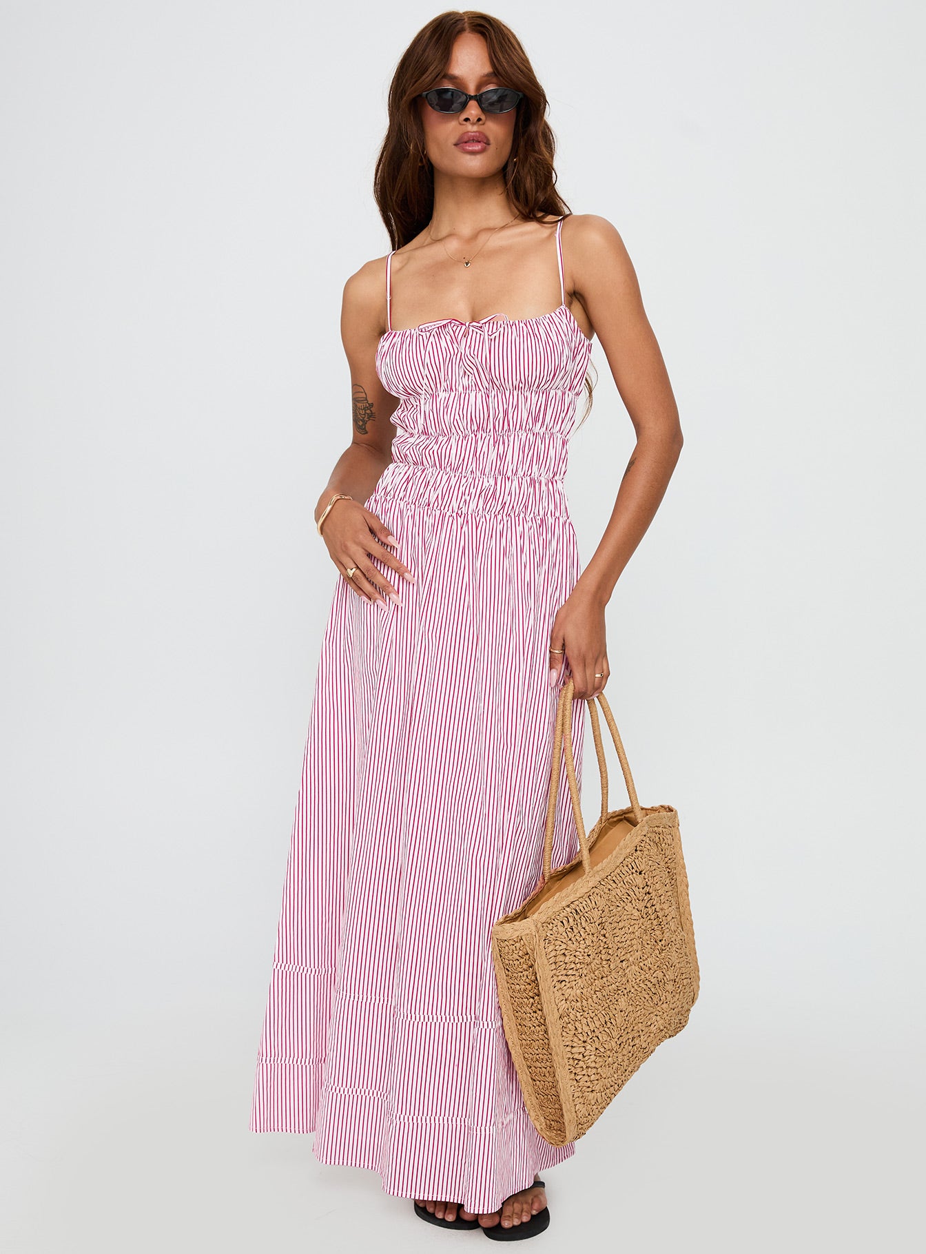 Loralei Shirred Maxi Dress | Red Stripe | Womens | Princess Polly Loralei Shirred Maxi Dress | Red Stripe | Womens | Princess Polly