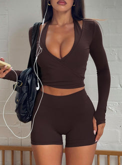 Pirouette Active Wrap Top Brown