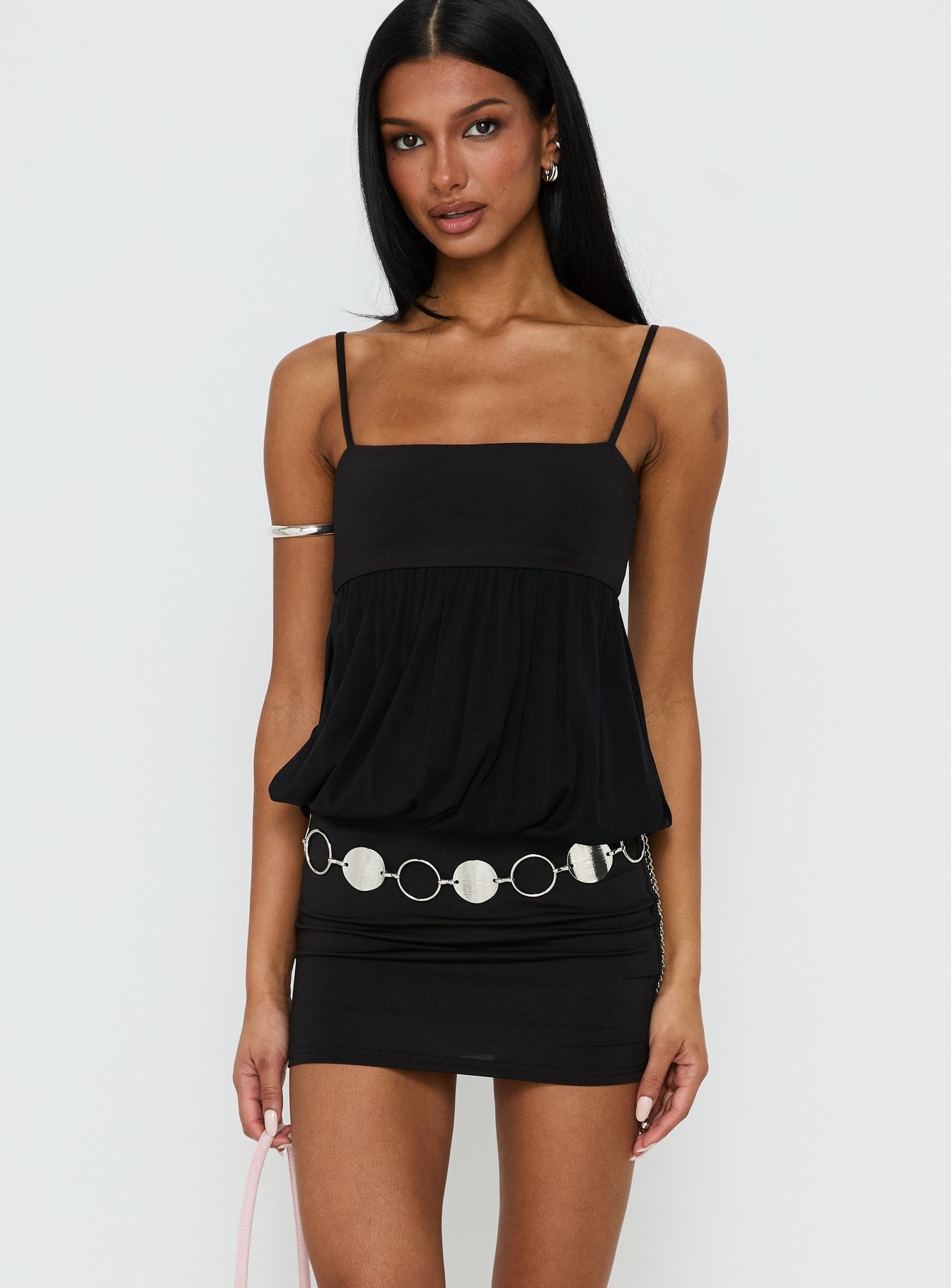 Franciska Sheer Blouson Mini Dress Black | Princess Polly