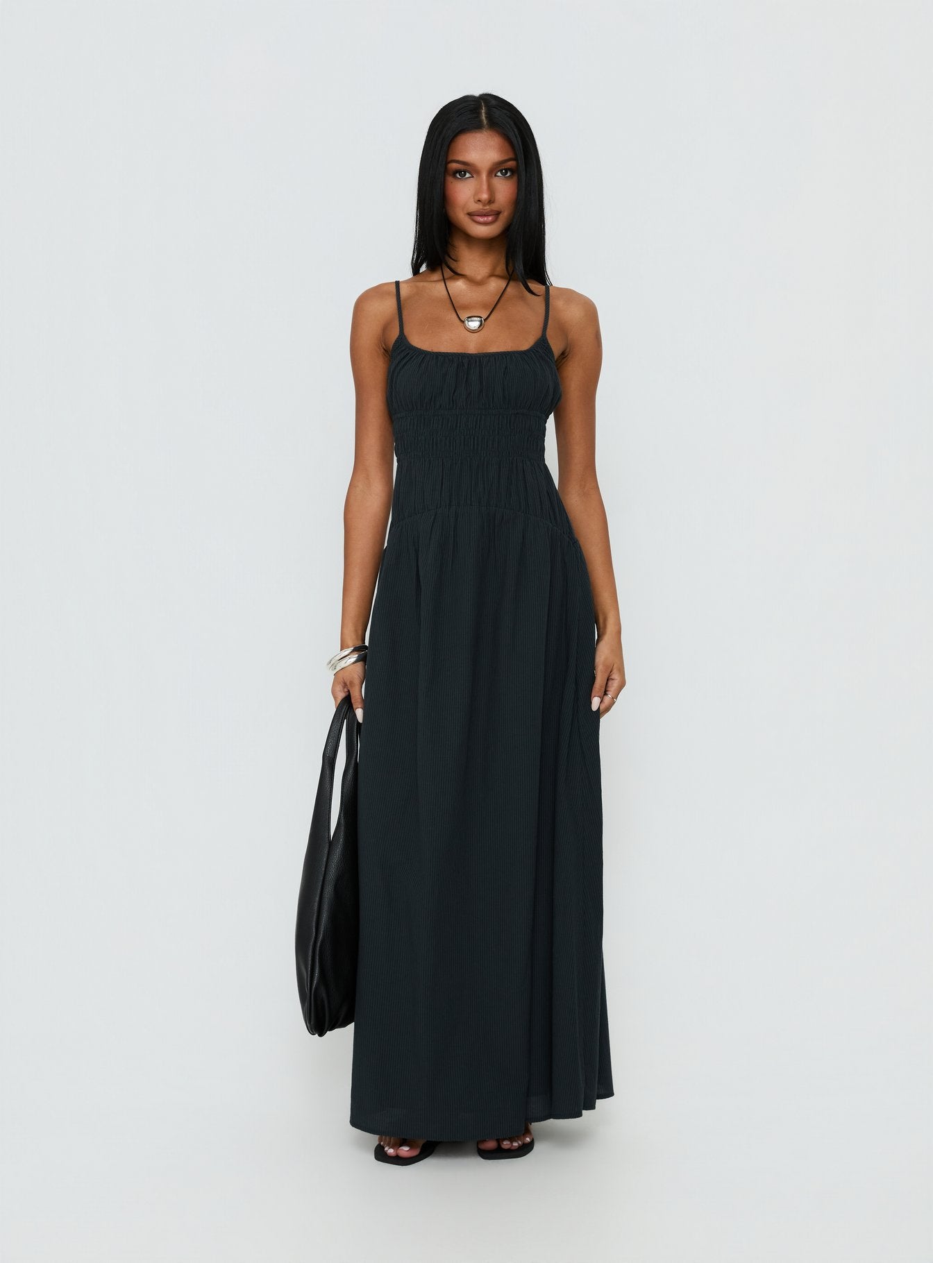 Magnolie Shirred Maxi Dress Black Stripe
