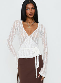 Melara Lace Long Sleeve Wrap Top White