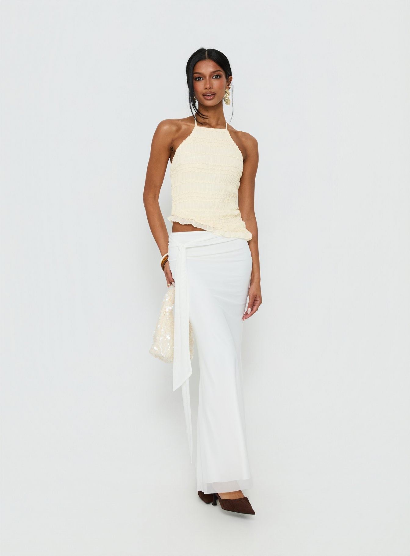 Caviar Tie Maxi Skirt White
