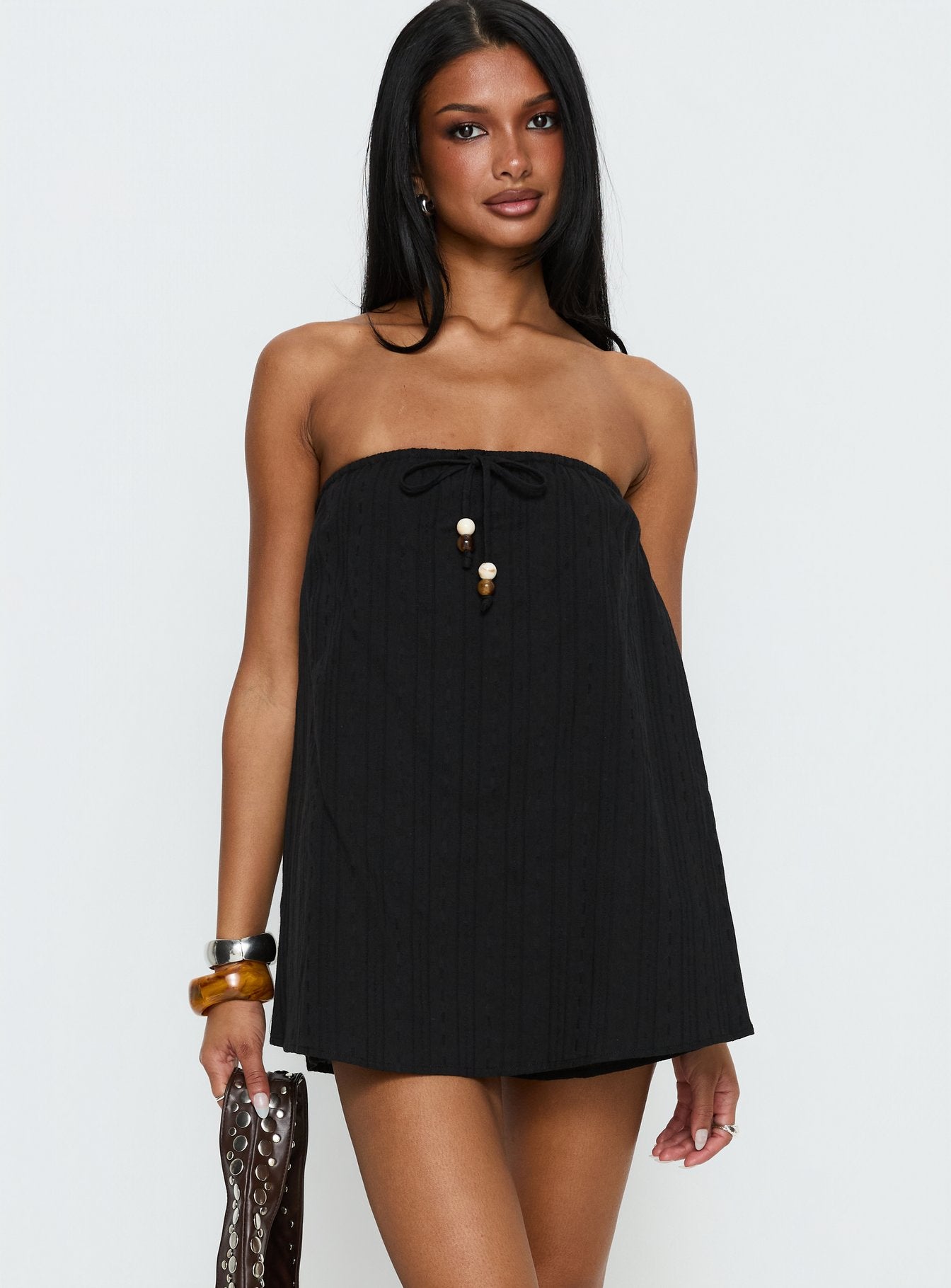 Isafelia Strapless Playsuit Black | Princess Polly
