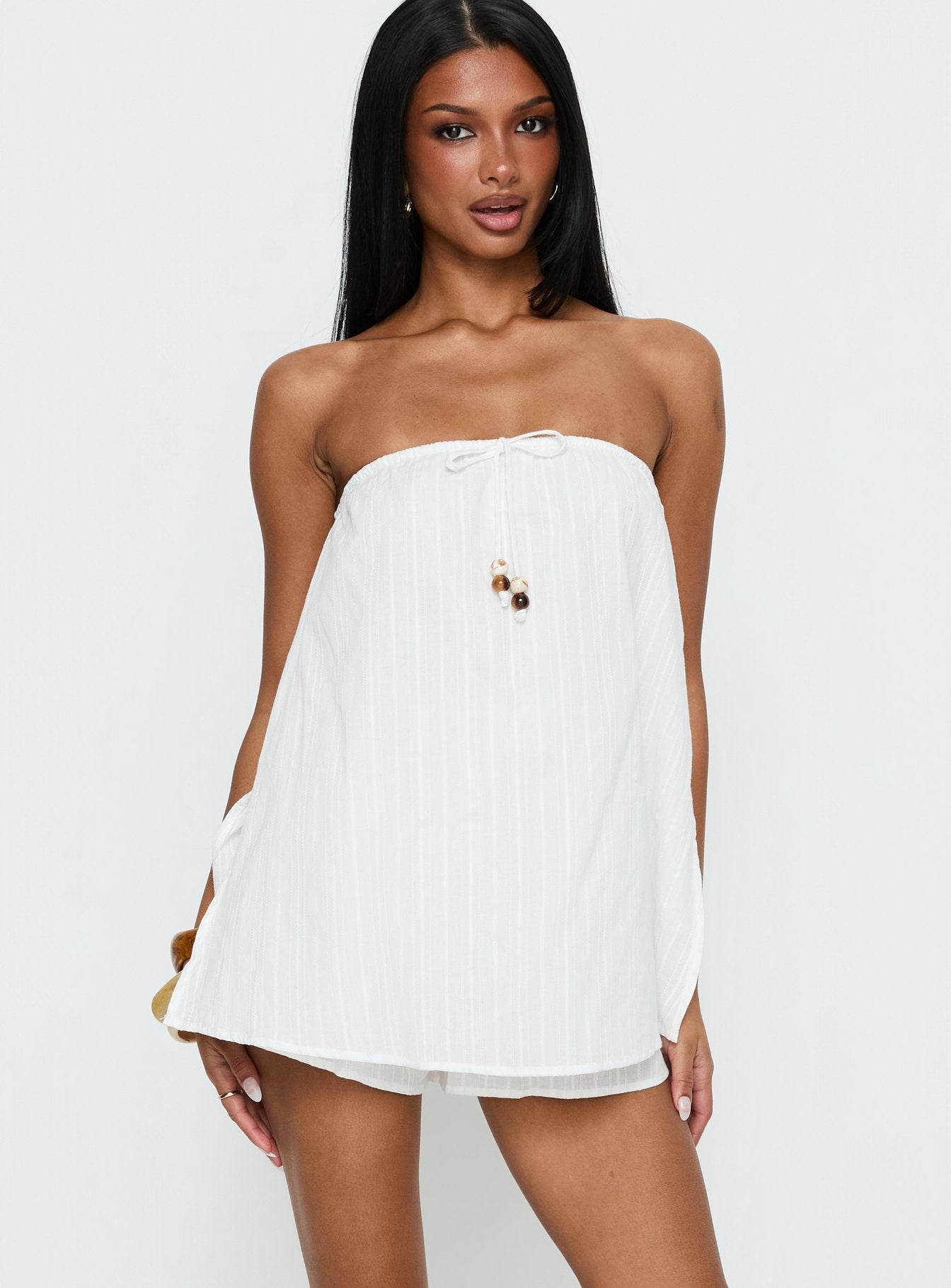 Isafelia Strapless Playsuit Off White | Princess Polly