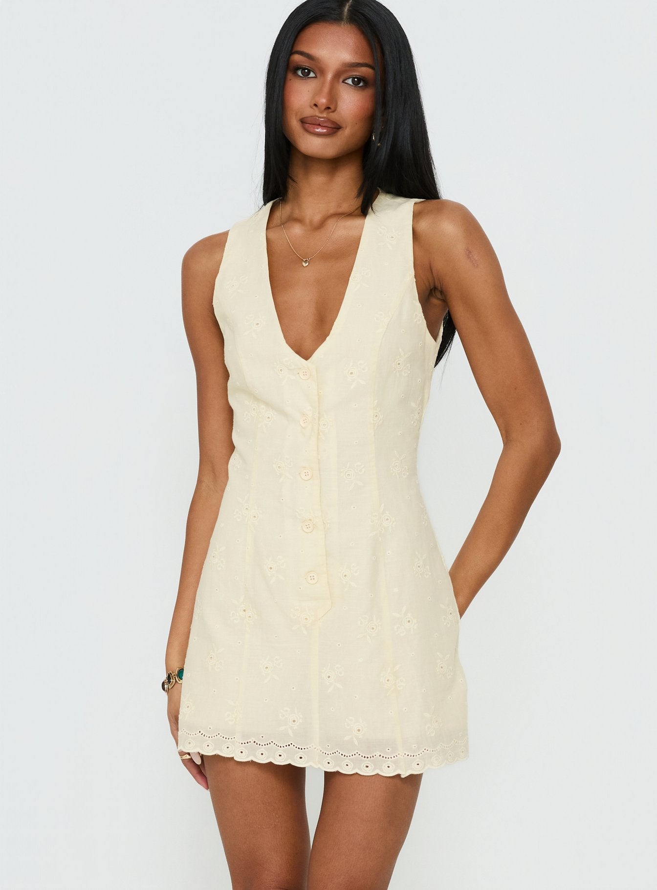 Sylvara Textured Button Up Playsuit Yellow | Princess Polly