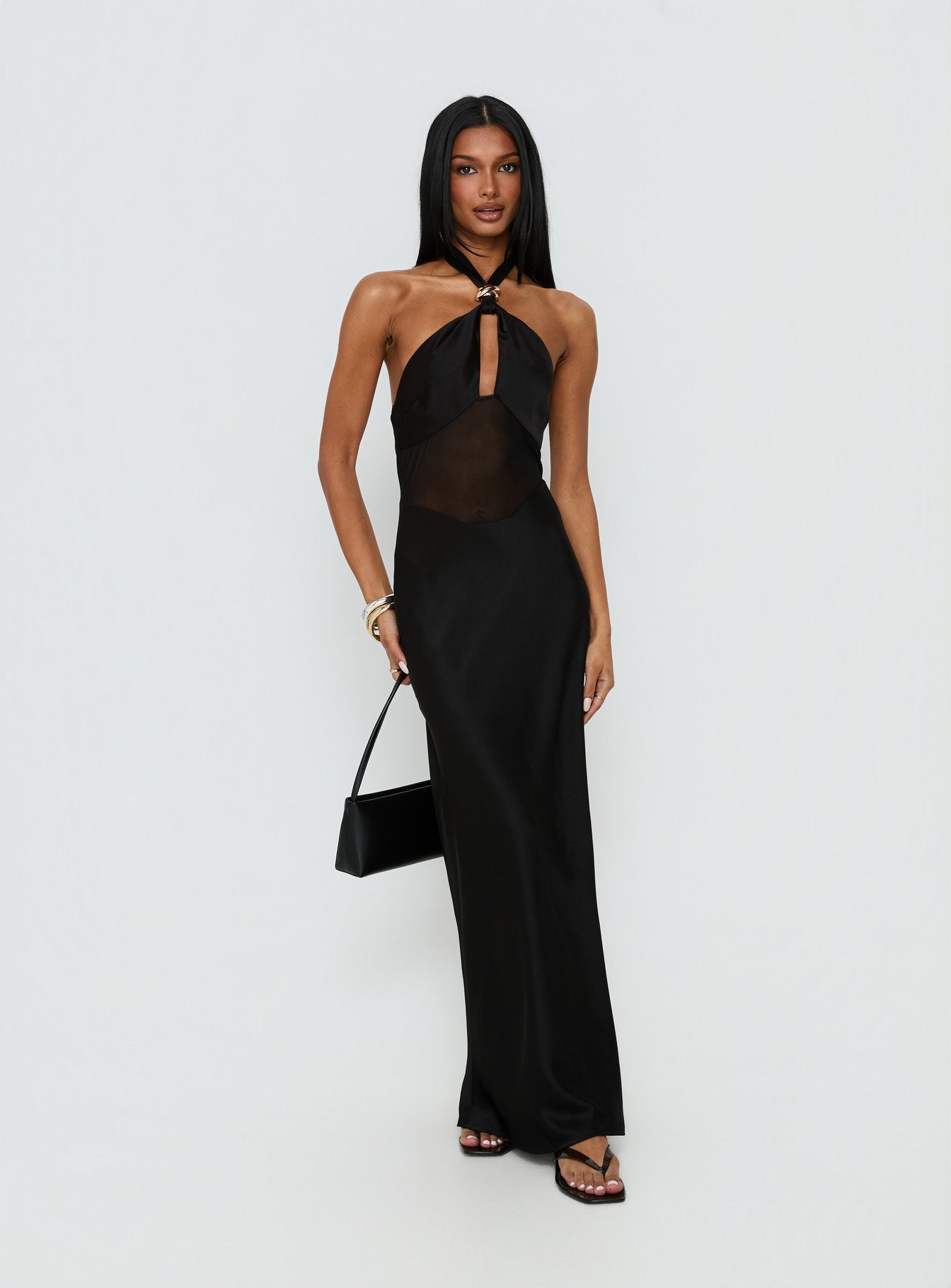 sheer halterneck maxi slip dress Women's Black Sheer Halterneck Maxi Slip Dress