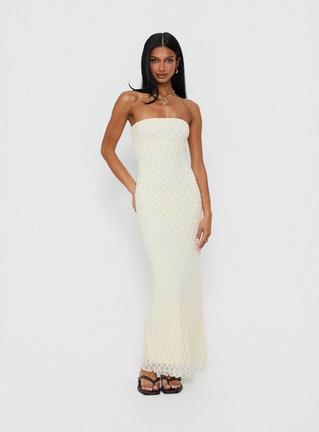 cream strapless maxi dress Aryela Strapless Textured Maxi Dress | Cream | Womens