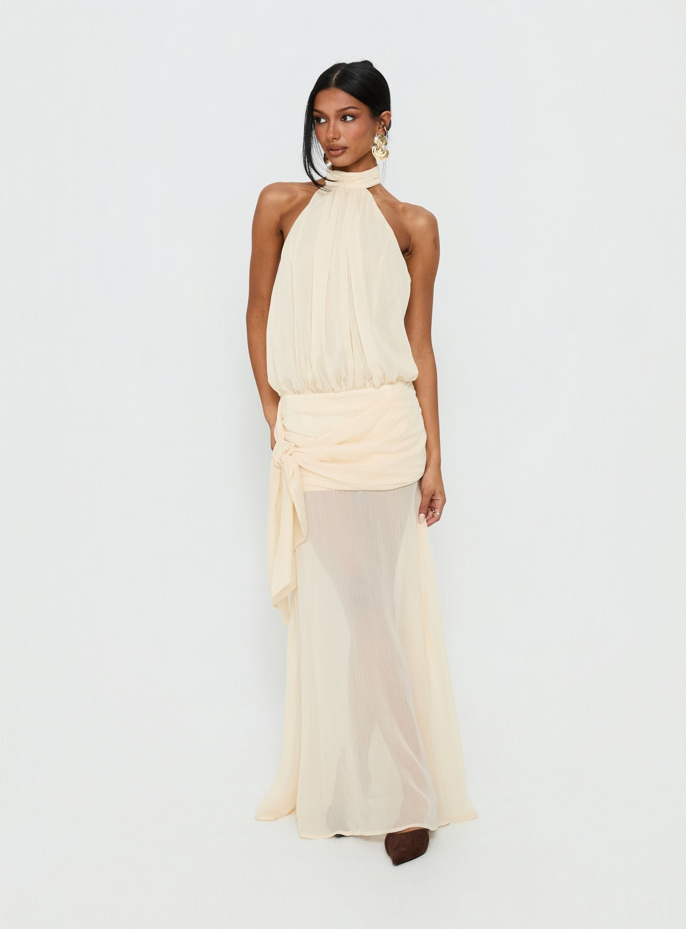Faythe High Neck Maxi Dress | Butter | Womens | Princess Polly Lower Impact Faythe High Neck Maxi Dress | Butter | Womens | Princess Polly Lower Impact