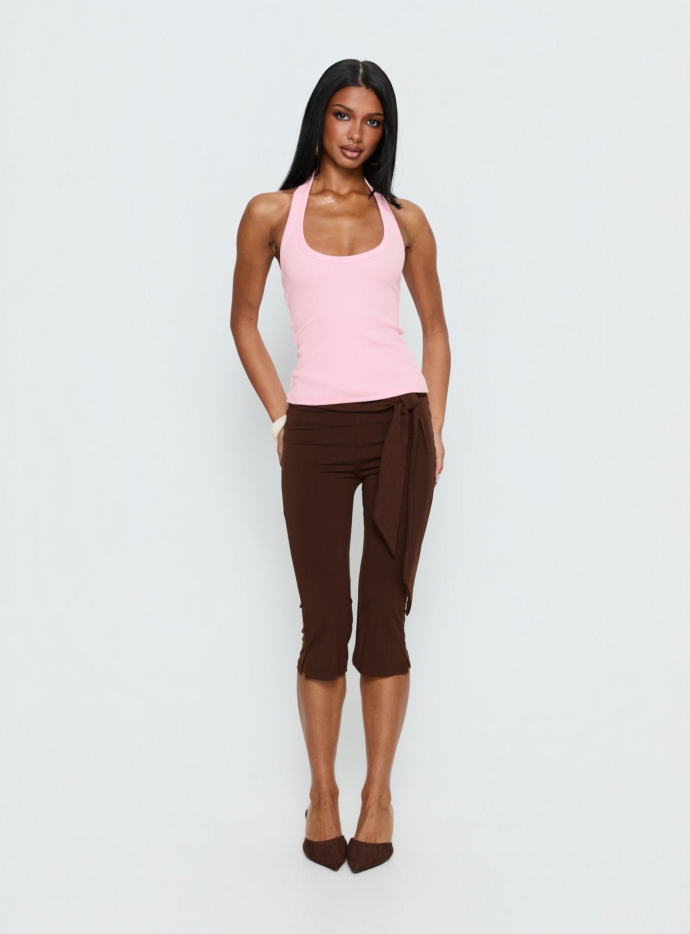 CLANE VELOUR CAPRI PANTS サイズ1 ブラウン 正規品 Lizana Tie Side Capri Pants Brown | Princess Polly