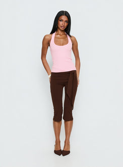 Lizana Tie Side Capri Pants Brown