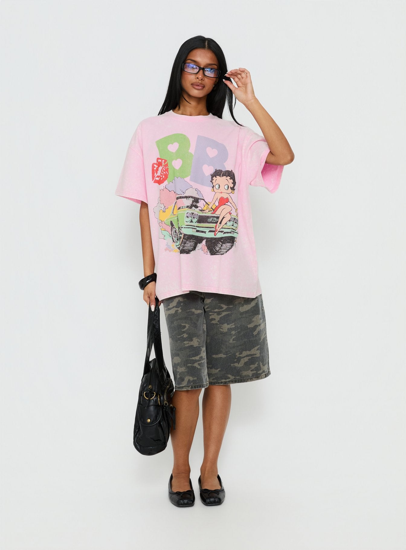 Betty Boop Speedracer Oversized Graphic Tee Washed Pink | Princess