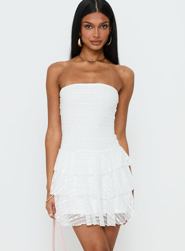 open lace back dress Graces Strapless Mini Dress White main image 1